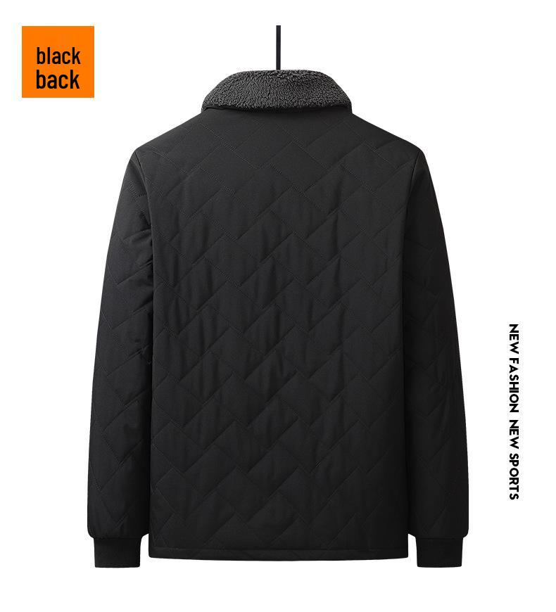 Men's Plus Velvet Fur Collar Winter Coat - Middle-Aged, Loose Fit Cotton Jacket