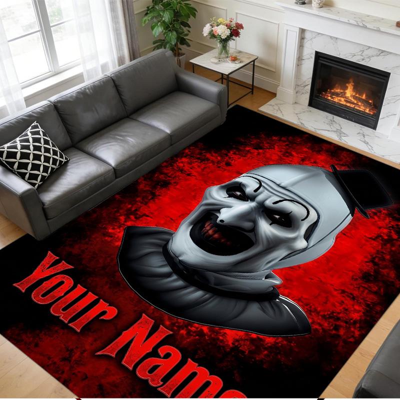 Crystal Velvet Rug Custom Name Text, Soft Non Slip Floor Mat Home DecorTerrifier Art the Clown