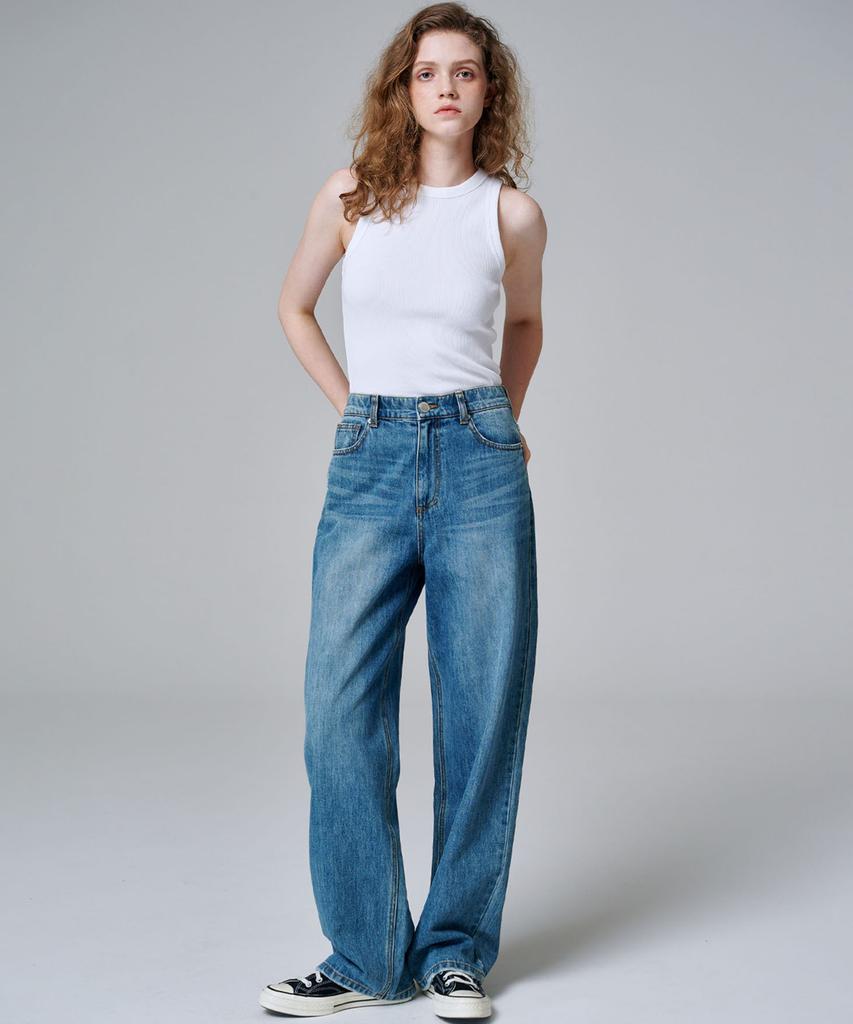 MALOUPE 9143 Classic Wide Denim Pants (Medium Indigo)