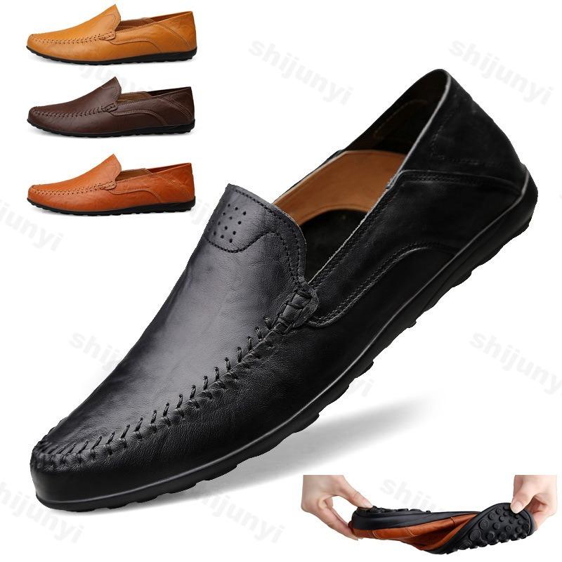Mens Loafers Casual Luxury Brand Formal Moccasins 2025 Breathable Slip On Male Boat Shoes Plus Size Genuine Leather Men Shoes