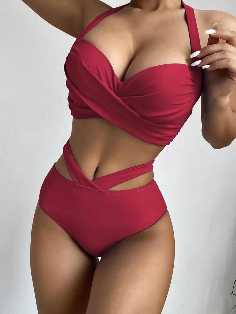 2024 European and American New Style High-Waisted Digital Print Bikini