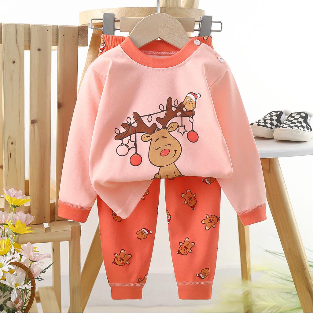 Cartoon Kinder 100% Baumwolle Unterwäsche Set Jungen & Mädchen Thermopyjama Weiches Langarm-Oberteil & Hose Gemütliche Homewear & Nachtwäsche