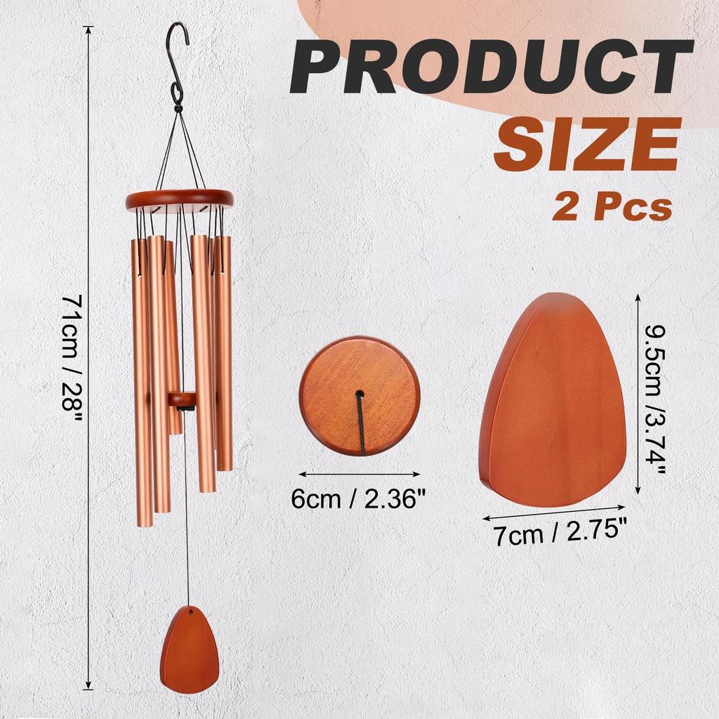 PATIKIL 2-Piece Set Outdoor Wind Chimes, 28-inch Memorial Wind Chimes, Unique Wood and Metal Design, 6 Aluminum Tubes, Musical Garden Bells, for Garde