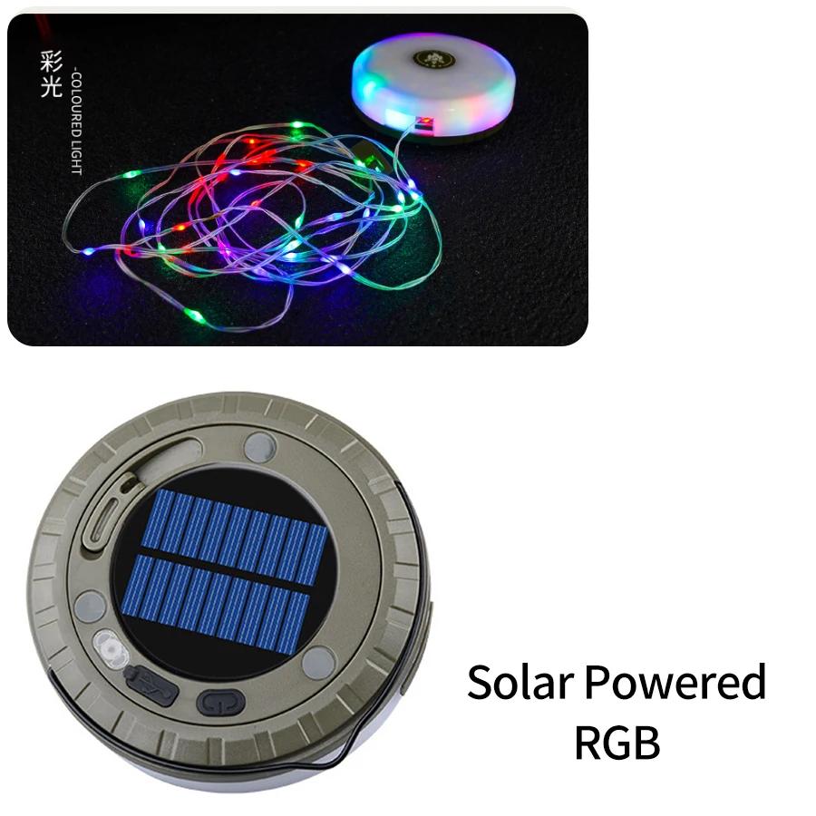 Outdoor LED Camping String Light Rechargeable/Solar Portable Stowable Camping String Lamp For Hiking Garden BBQ Party Tent Decor