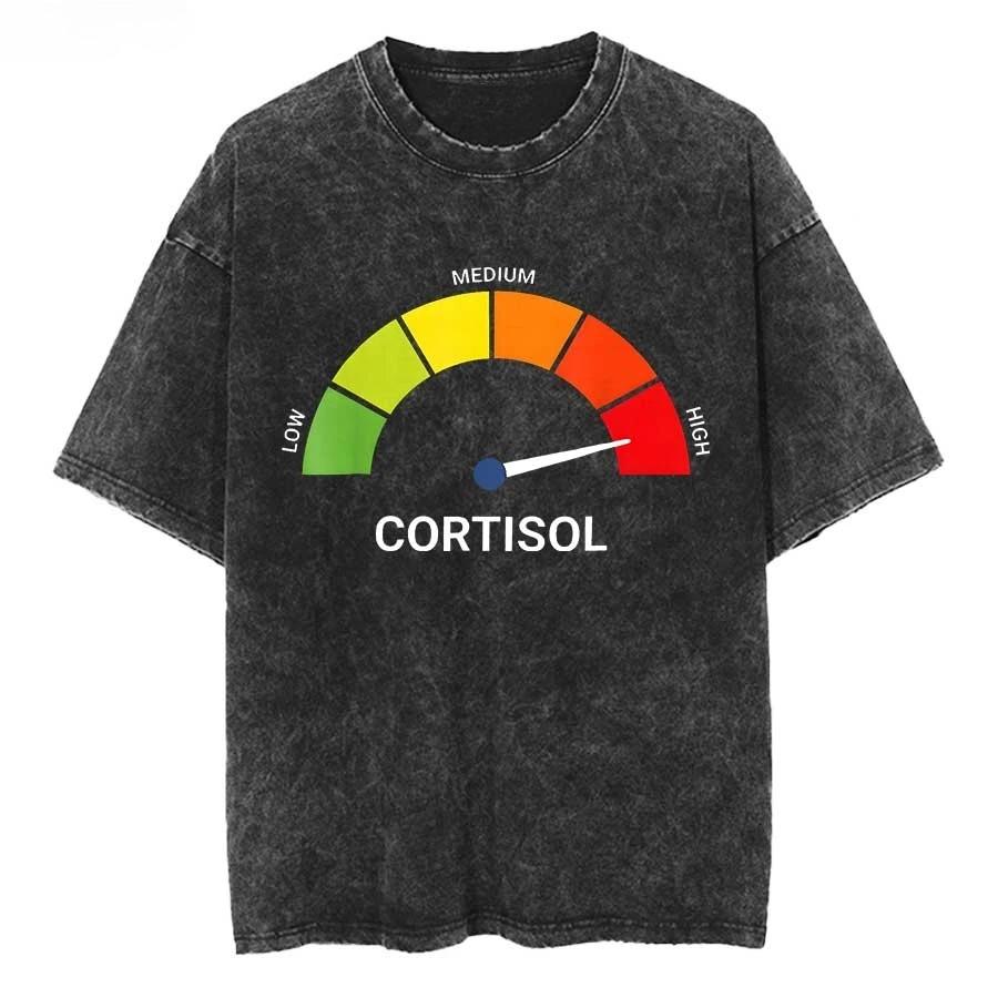 Low Cortisol Levels V Meme Oversized T Shirt Cotton Vintage Washed Tshirt for Men Women Hip Hop S