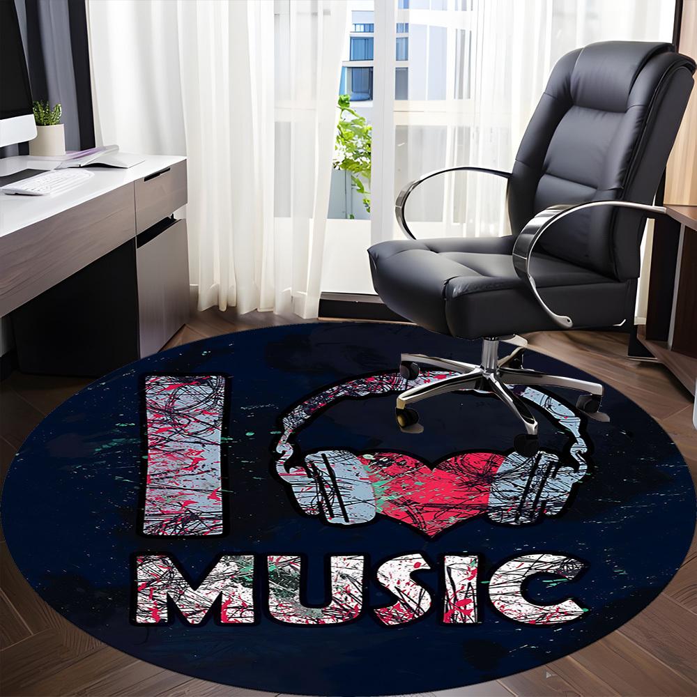 1pc Music Love Office Round Area Rug, Indoor Mat Suitable ForOffice, Under Office Chairs Bedroom Living Room Home Decor T162