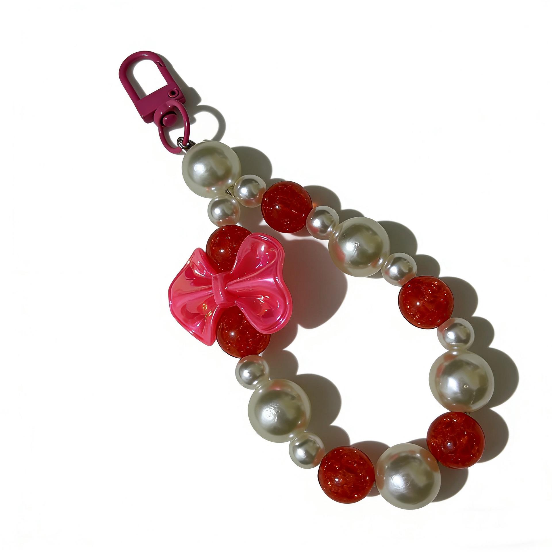 Pearl Beaded Bow Phone Charm Keychain A розы красного