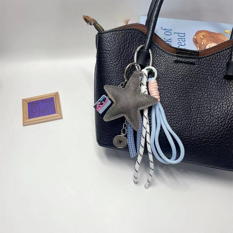 1 Piece Bag Hanging Decoration Pendant Leather Five-Pointed Star Braided Rope Keychain Star Key Holder