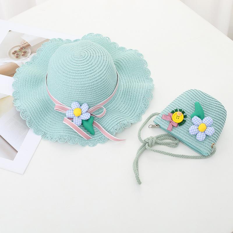 New Fashion Beach Hat Cute Outdoor Parent-child Hats 2-piece Womens Beach Set Sun Hat and Woven Bag Lightweight and Breathable