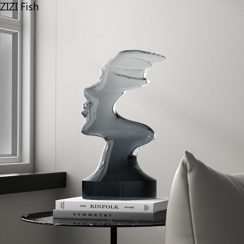 Abstract Transparent Characters Head Sculpture Desk Decoration Ornaments Figures Handicraft Modern Home Decor Accessories