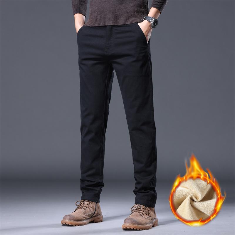 Pants Men's Spring and Autumn Men's New Fleece Warm Versatile Simple Business Pants Solid Color Trend Casual Men's Pants