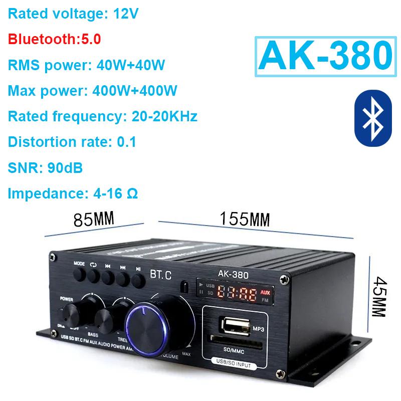 Home Mini Amplifier DC12V Audio Power Amplifier Stereo Subwoofer Bluetooth Player For Home Speakers and Car Media Systems