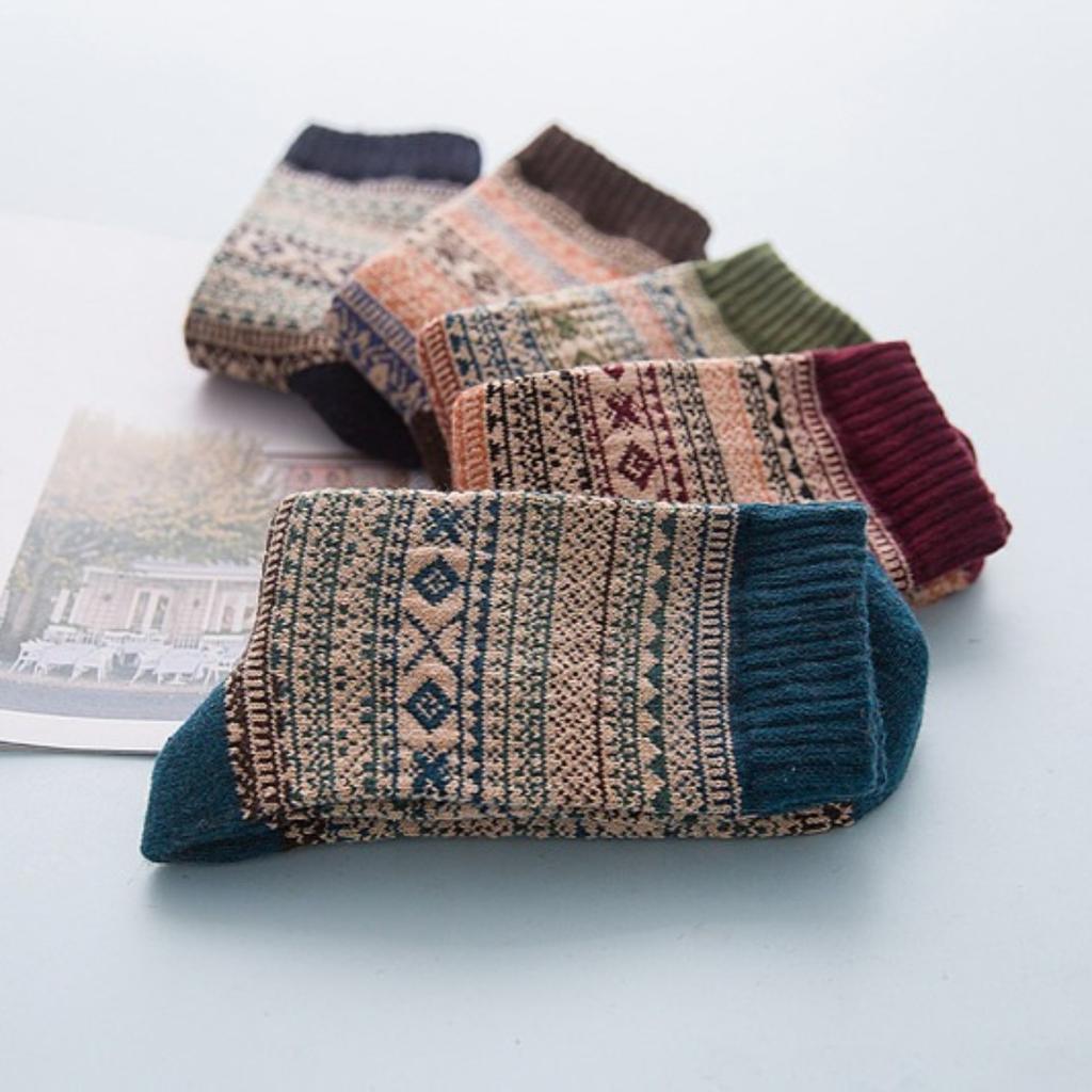 Socks, Plush Socks, Men's, Ethnic Style, Warm Socks, Mid Length Socks, Striped Socks, Coral Fleece Socks