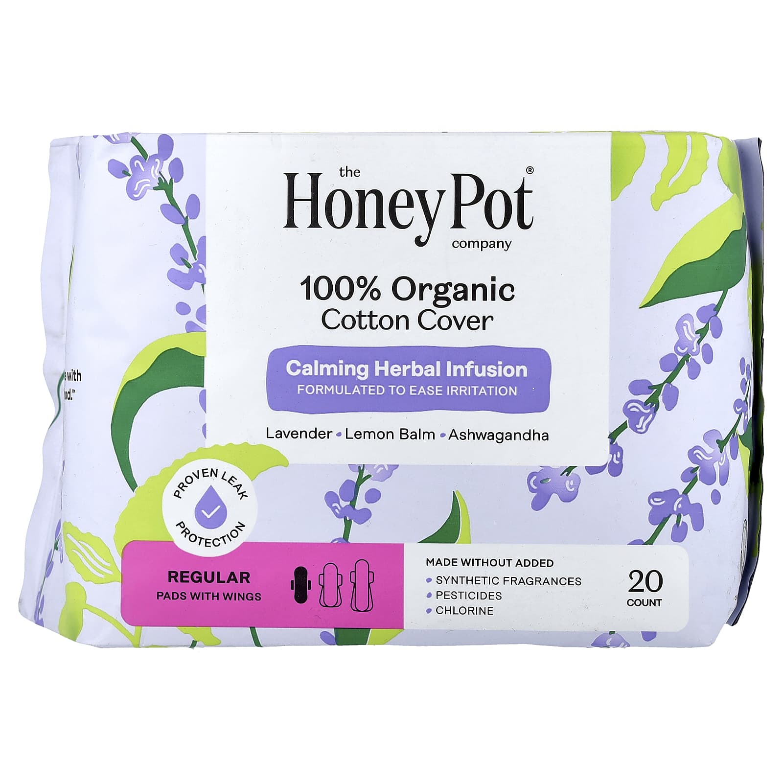 

The Honey Pot Company, Органический успокаивающий травяной настой, Прокладки с крылышками, Обычные, 20 штук