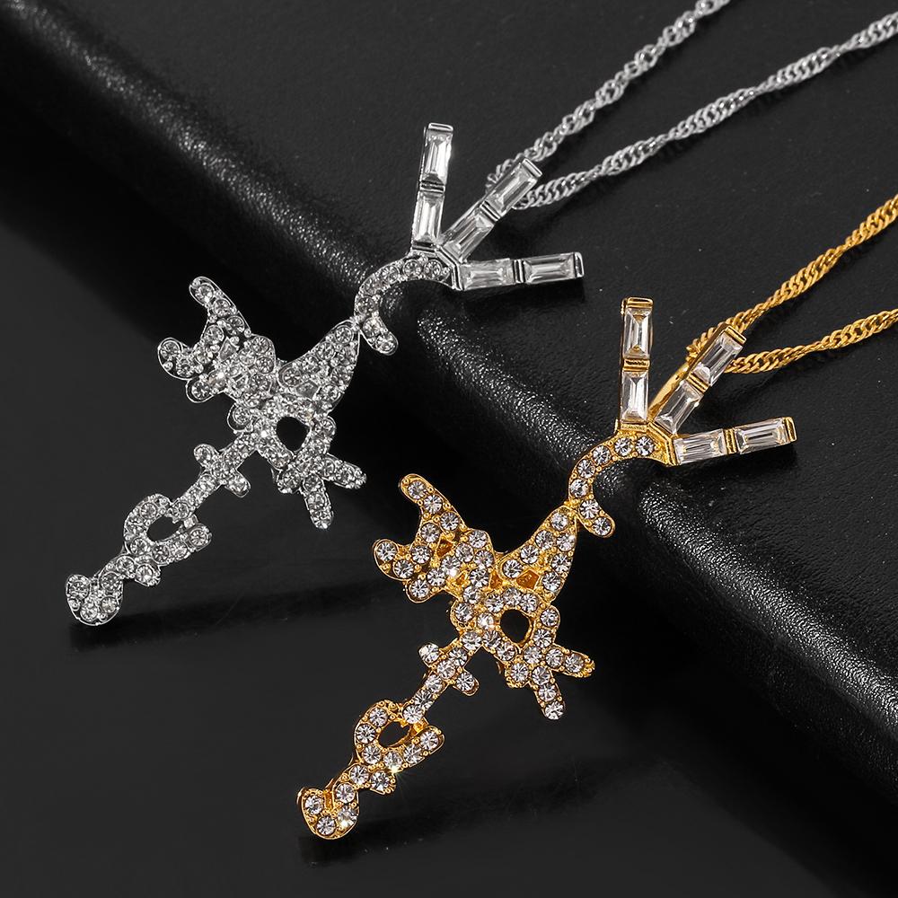 A Cactus Jack Shape Pendant Necklace Crystal Ice Cubic Zirconia Pendant Hip Hop Jewelry Gift
