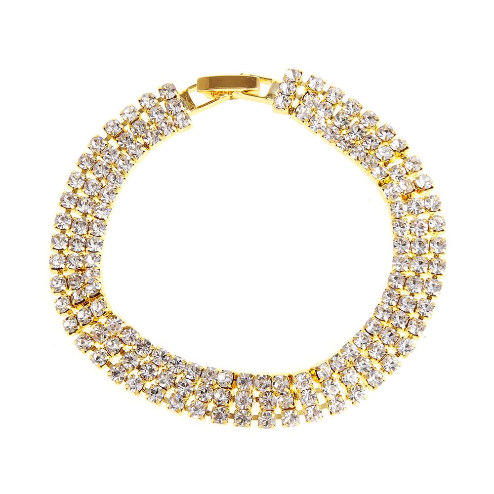 Pulseira Elegante Feminina de Três Fileiras com Strass - Joia Simples, Estilosa de Inspiração Europeia e Americana