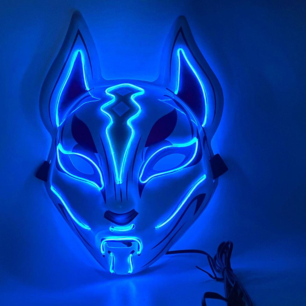 LED Luminous Fox Mask - Anime-Inspired Cat Face, Cold Light Flash for Halloween