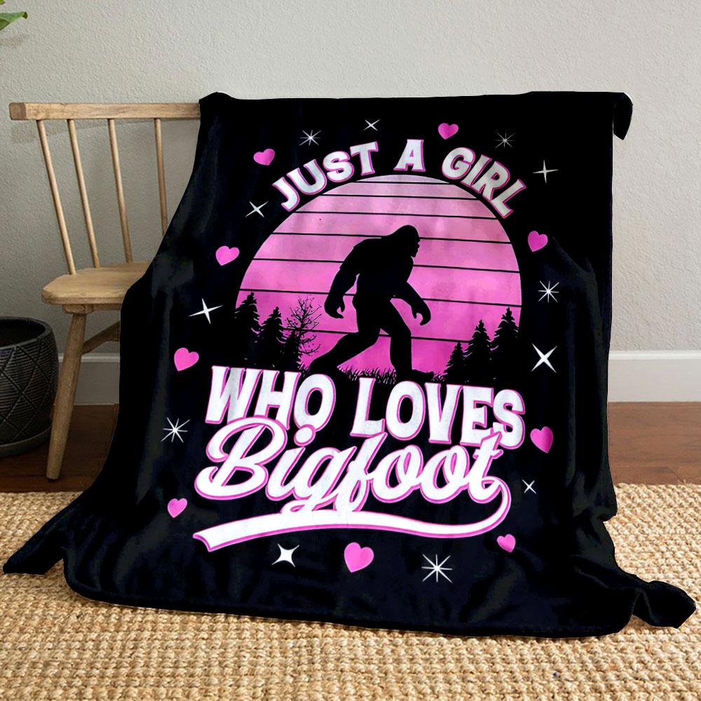 Just A Girl Who Loves Bigfoot Blanket bedroom Blanket for Livingroom Couch lunch break Soft throw for Friend's festival Gift