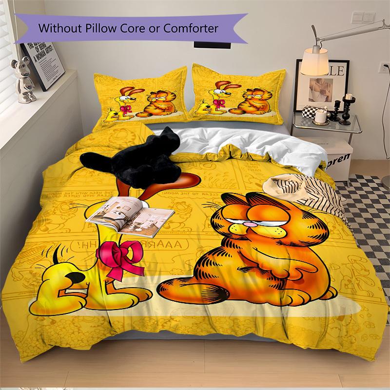 Set Biancheria da Letto 3 Pezzi Garfield Cartoni Animati Fumetti Include 1 Piumone + 2 Federe, Senza Imbottiture per Cuscini, Morbido Confortevole,a0910214