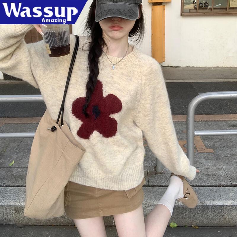 WASSUP Floral Jacquard Crewneck Knit Sweater