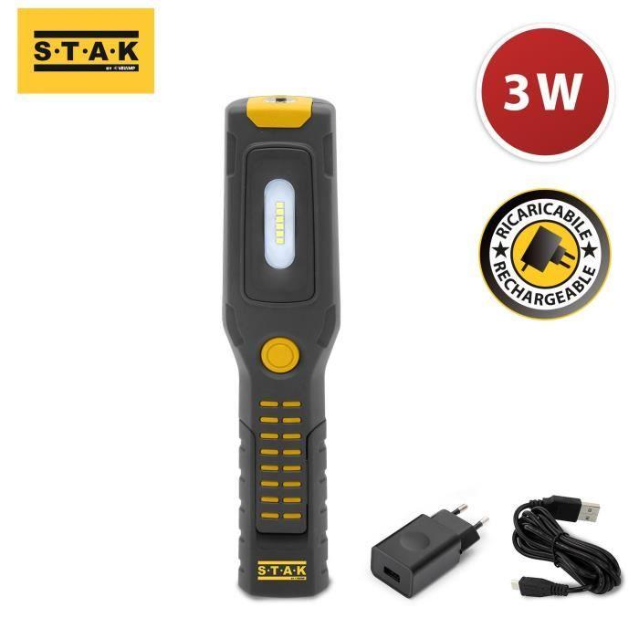 ALAMO: Lampe de travail + lampe de poche LED rechargeable avec crochets et aimant. Base réglable.