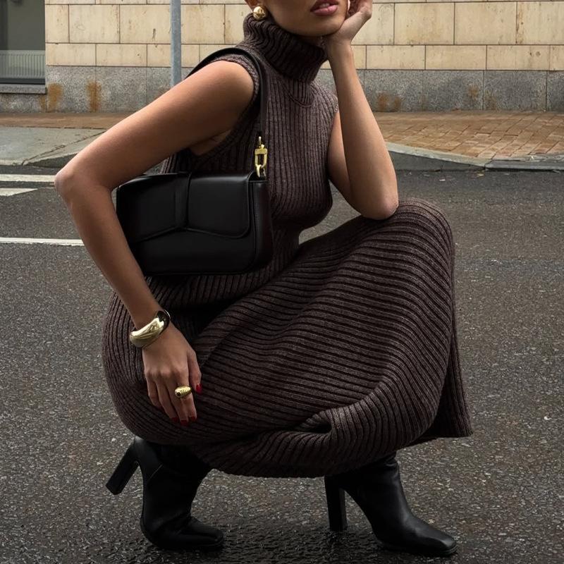 Autumn and Winter New Turtleneck Slim Fit Inside Long Skirt Cardigan Robe Jacket Sweater Set Women