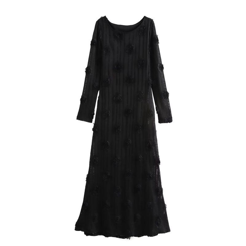 Kaslead New Arrival Women's Clothing Fashion Style Fashion Minimalist Three-Dimensional Flower Perspective Temperament Long Dress