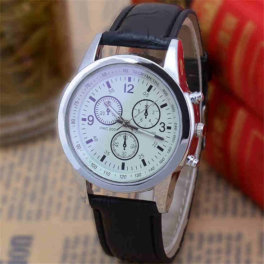 Fashion Unisex Watch Blue Glass Three Eye Leathe Band Quartz Sport Watch Business Watches