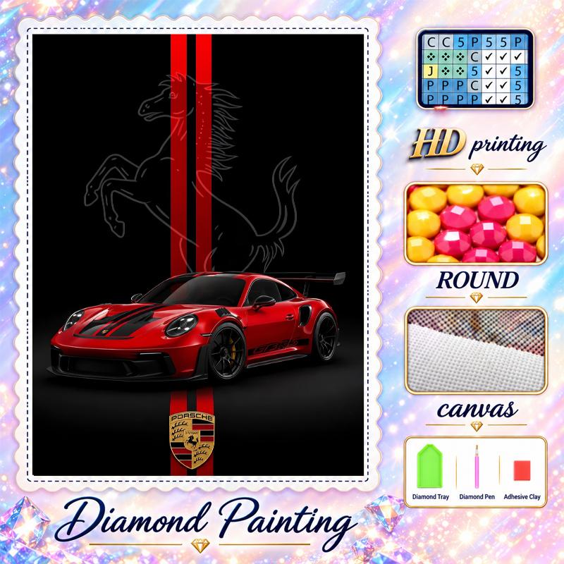 Porsche Sada pro malování diamantem 5D plné vrtáky DIY diamantová mozaika Nástěnná malba Domácí dekorace