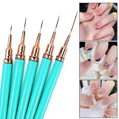 5Pcs 7/9/11/15/25MM Nail Liner Brush Set UV Gel Nail Brushes Kits French Stripe Line Painting Drawing Flower Pen Manicure Tools