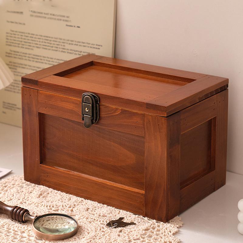 1 cutie de depozitare vintage din lemn de mare capacitate, cu lacăt și cheie, dulap multifuncțional pentru suveniruri și comori, artă, hobby-uri, meșteșuguri, accesorii.