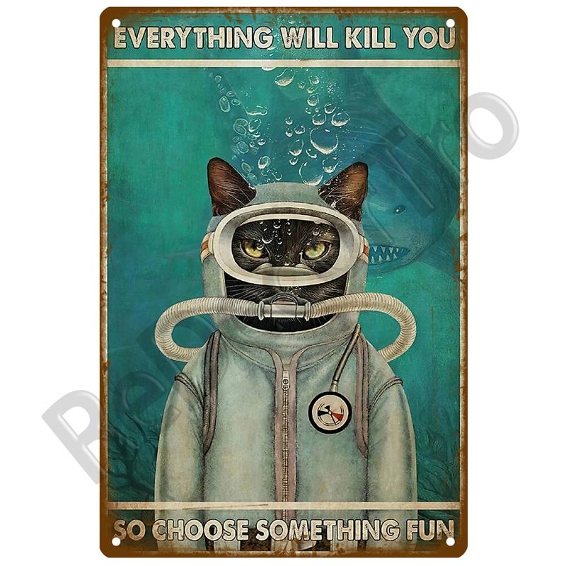 Metal Sign Home Decor Cat Dog Tin Sign Vintage Style Metal Wall Stickers Tin Plaque Retro Metal Poster Metal Plate For Man Cave