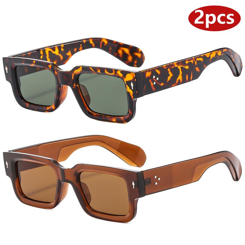 

2pcs New High Square Sunglasses Fashion Eyeglasses Men s Punk Rectangle Design Sun Glasses Retro Quality Rivet Glasses UV400