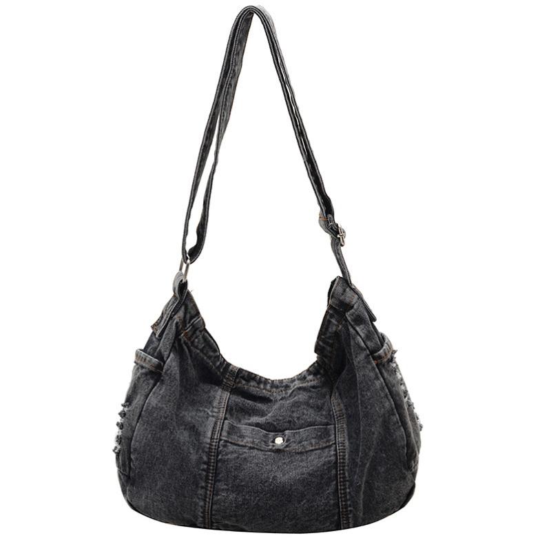 Denim shoulder bag, largecapacity cloth bag, new trendy temperament messenger women's bag, fashionable and simple casual bag