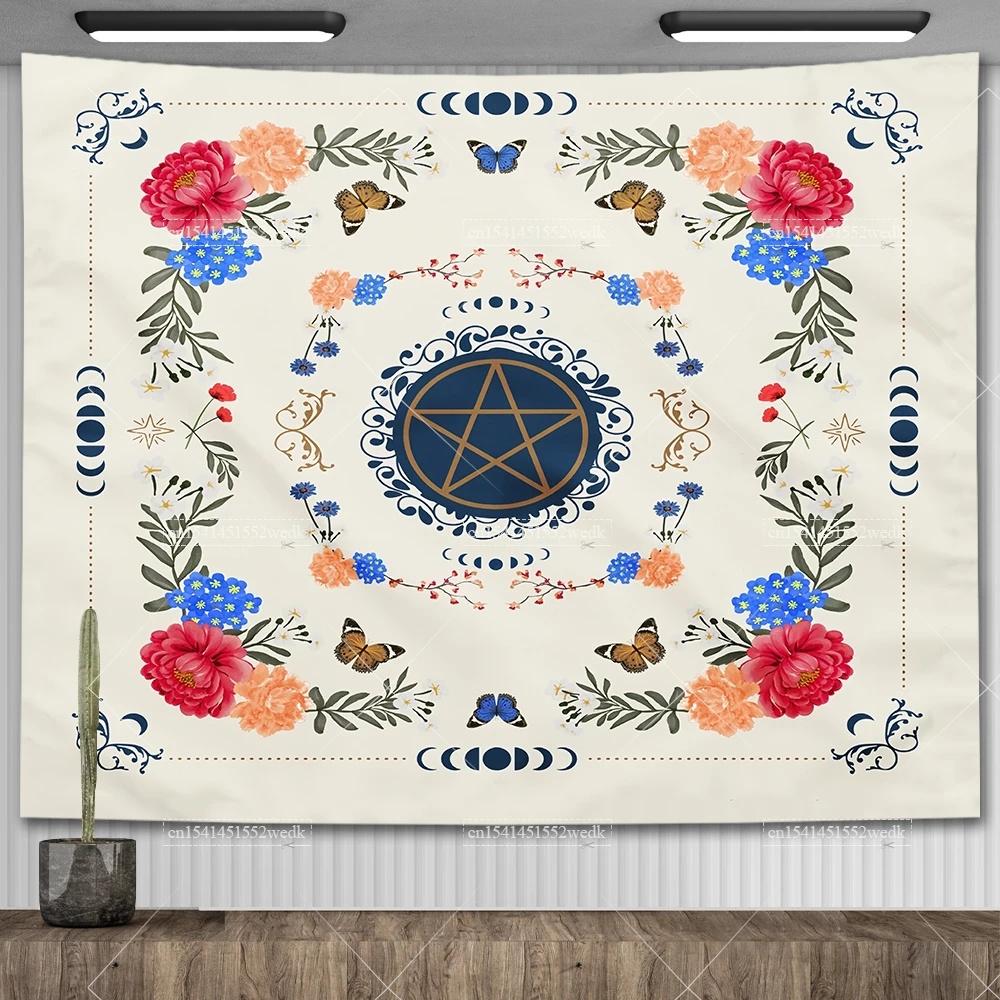 Psychedelic Bohemian Wall Tapestry For Living Room Moon Phase And Stars Tapestrys Butterfly Snake Tapestries Tarot Altar Cloths