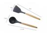 11-Piece Silicone Kitchen Utensil Set with Wooden Handles - Black & Khaki Storage Bucket Included