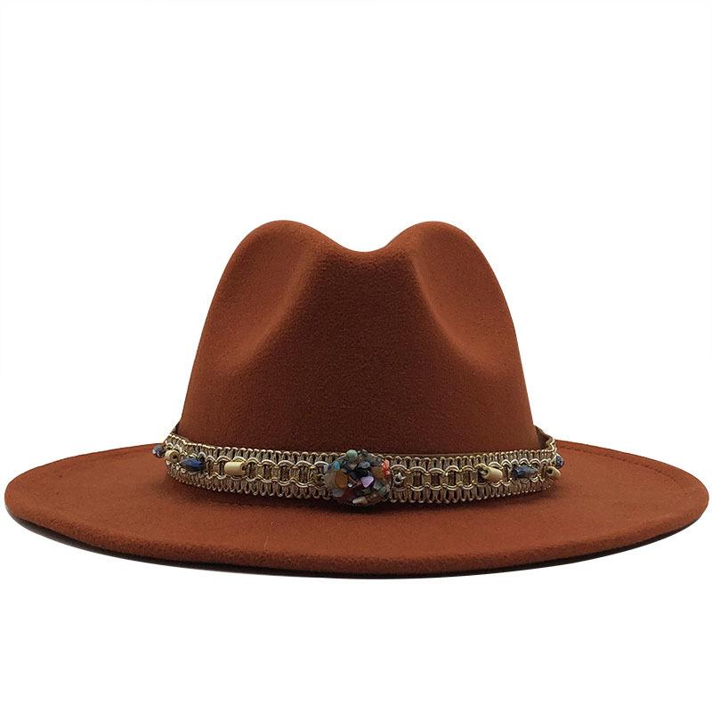 Woolen Top Hat European and American Fashion Ethnic Style Hat Flat-brimmed Big-brimmed Jazz Hat