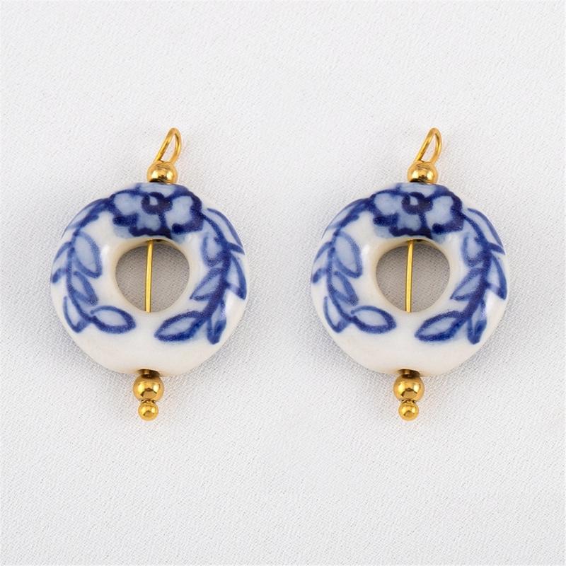 Accessori Orecchini Irregolari in Porcellana Blu Dipinta a Mano Acciaio Inossidabile Materiali per Artigianato