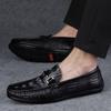 Loafers Moccasin Flat Man Casual Shoe Soft Animal Print Leather Shoes for Men Black Round Toe  Trend Size 45 Pu Common Retro