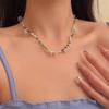 Women's Round Mother-of-Pearl Green Bead Punching Choker Necklace