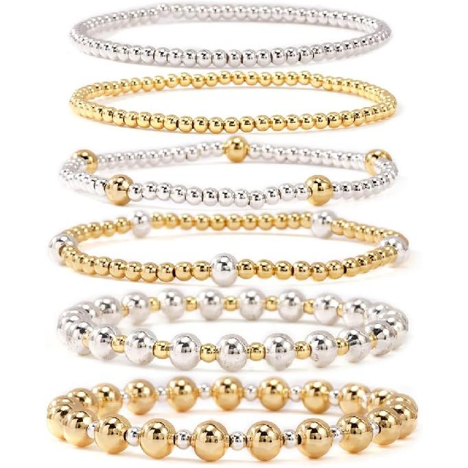 14K Gold Plated Pearl Beaded Cross Bracelets Stack Set for Women,Stretch Boho Colorful Christian Beads Ball Jewelry Friendship Summer Trendy Gift