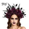 Vintage Rose Crown for Festivals Halloween Headband, Flower Leaf Hair Hoops Bands, Lightweight Floral Headpiece Daily Wear Gothic Hairband Cosplay