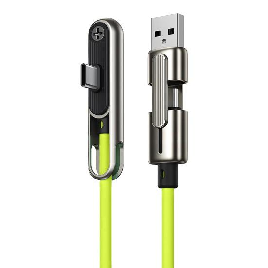 240W Fast Charging USB-C Cable with Foldable Phone Stand Dual Head USB-A & USB-C Fast Charger Silicone Tangle-Free 480Mbps Data Transfer Charging Cord