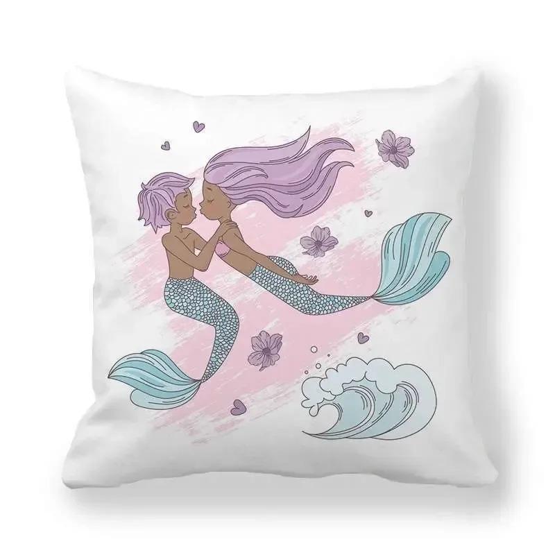 Garland Mermaid Pattern Decorative Pillow Cover Car Sofa Square Cushion Pillow Cover