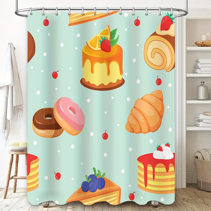 Kitchen Decor Shower Curtain Cute Dessert Bakery Collection With Cake Croissant Donuts Pancakes Design For Home Bathroom Decorat