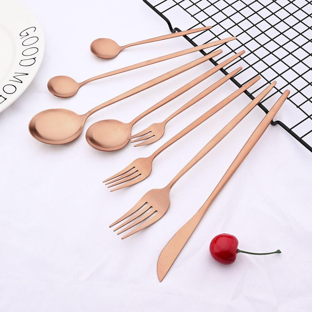1pcs Rose Gold Matte Flatware Cutlery Set Sainless Steel Home Dinnerware Party Fork Spoon Dessert Knife Kitchen Dinner Tableware Set