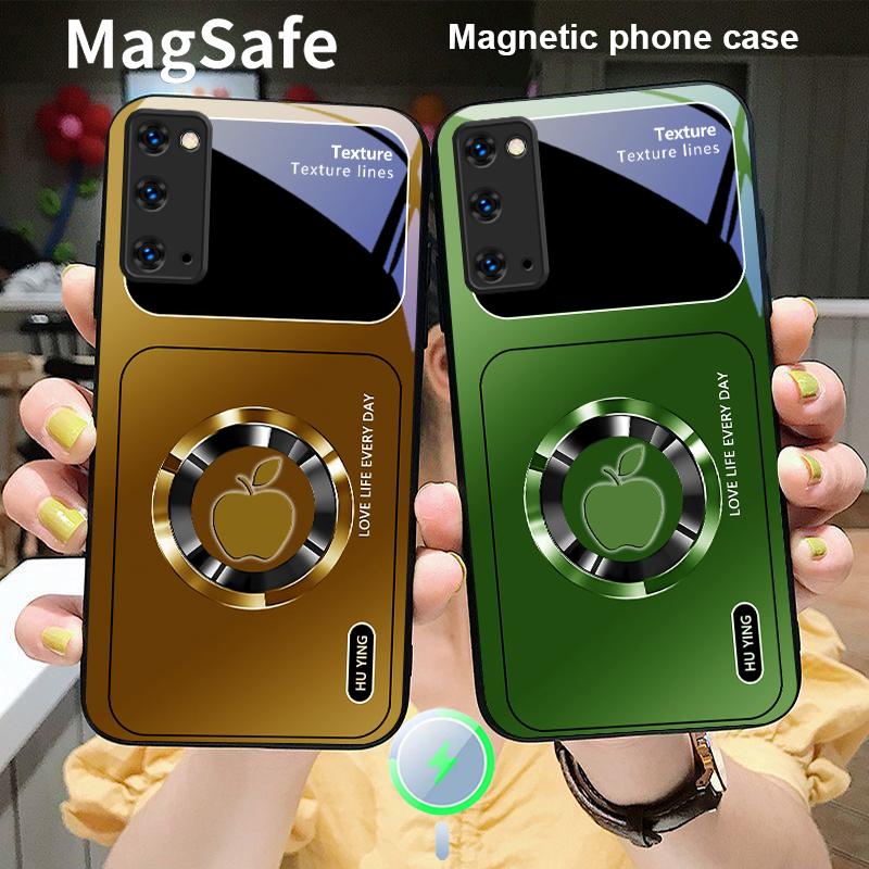 Silver circle apple icon For Samsung S25 S25 Edge S25Ultra S8 9 10 20 S21 Pro 22 Plus S23 FE S24 Ultra Magsafe Glass Phone Case