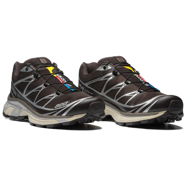 SALOMON XT-6 Schwarzer Kaffee Unisex Sneaker Braunes Schuhwerk-Silberner Falke L47690400