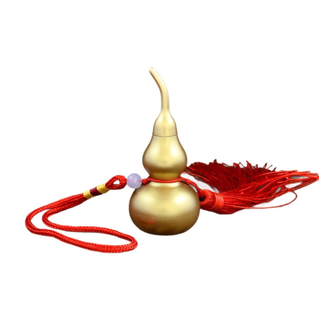 Antique Brass Gourd Hanging Ornament: Chinese Hollow Pendant In Copper Sand Gold Finish
