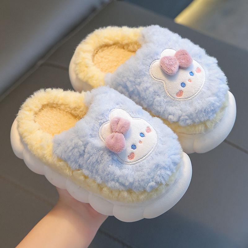 Children's Winter Plush Slippers - Warm, Furry, Thick-Soled, Cartoon Design for Boys, Girls, and Parents.